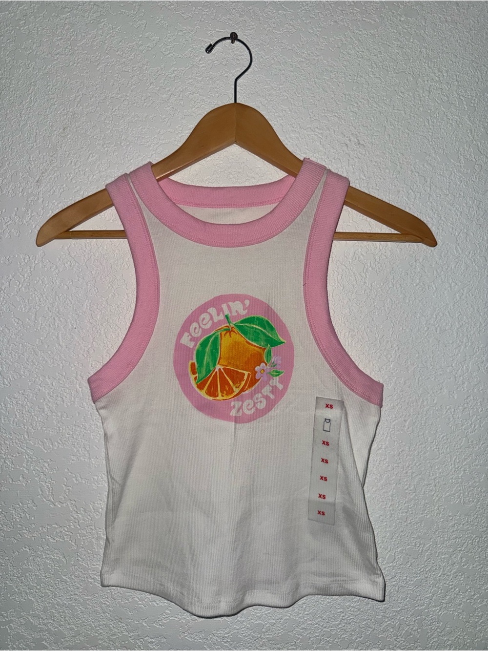 Old Navy White Tank Top with Pink Trim and Citrus Graphic